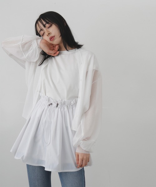 LIAN（リアン）の「ドロストドッキングトップス（Tシャツ/カットソー・レディース・杢グレー/ブラック/オフホワイト・FREE）」の7枚目の写真