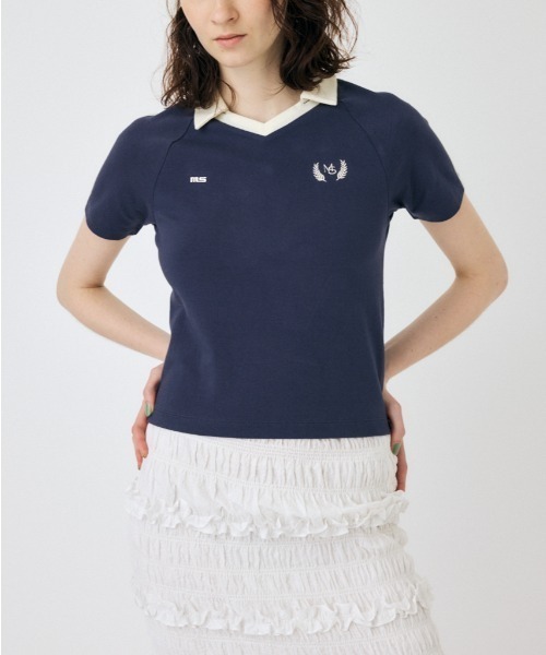 MOUSSY（マウジー）の「TINY SOCCER シャツ（Tシャツ/カットソー・レディース・ライトブルー/ライトイエロー/ネイビー/オフホワイト・FREE）」の3枚目の写真