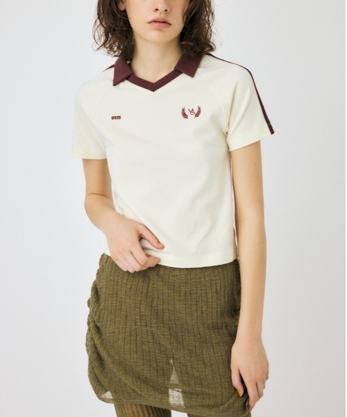 MOUSSY（マウジー）の「TINY SOCCER シャツ（Tシャツ/カットソー・レディース・ライトブルー/ライトイエロー/ネイビー/オフホワイト・FREE）」の2枚目の写真