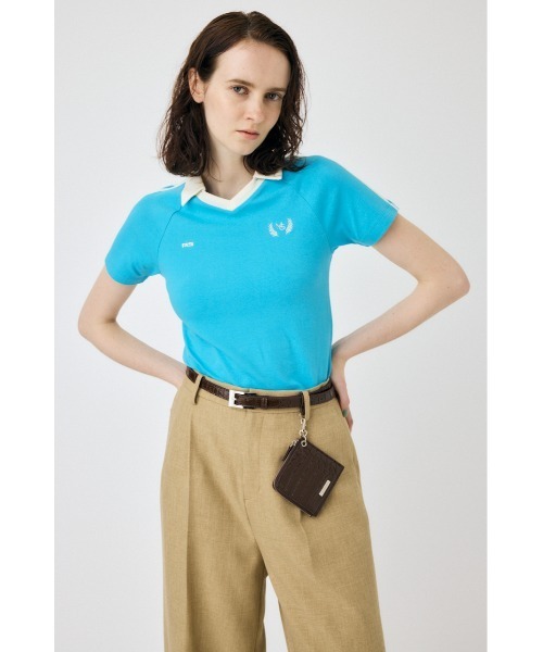 MOUSSY（マウジー）の「TINY SOCCER シャツ（Tシャツ/カットソー・レディース・ライトブルー/ライトイエロー/ネイビー/オフホワイト・FREE）」の5枚目の写真