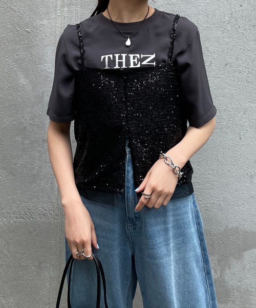 COLLAGE GALLARDAGALANTE（コラージュガリャルダガランテ）の「スパンコールキャミ（キャミソール・レディース・ホワイト/ブラック・FREE）」の16枚目の写真