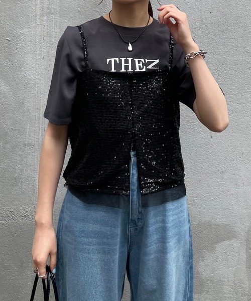 COLLAGE GALLARDAGALANTE（コラージュガリャルダガランテ）の「スパンコールキャミ（キャミソール・レディース・ホワイト/ブラック・FREE）」の17枚目の写真