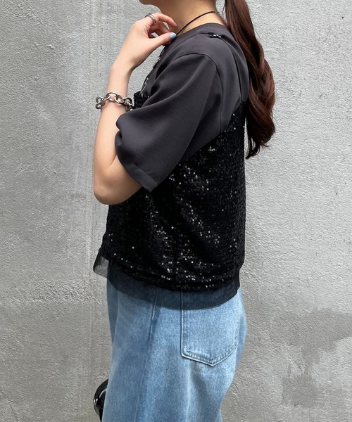 COLLAGE GALLARDAGALANTE（コラージュガリャルダガランテ）の「スパンコールキャミ（キャミソール・レディース・ホワイト/ブラック・FREE）」の18枚目の写真