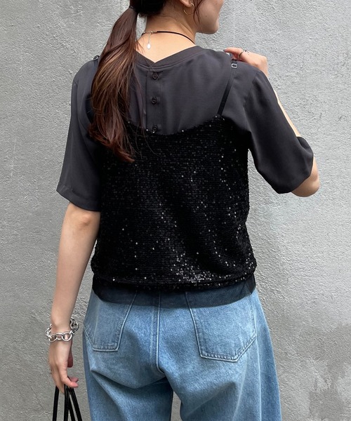 COLLAGE GALLARDAGALANTE（コラージュガリャルダガランテ）の「スパンコールキャミ（キャミソール・レディース・ホワイト/ブラック・FREE）」の19枚目の写真