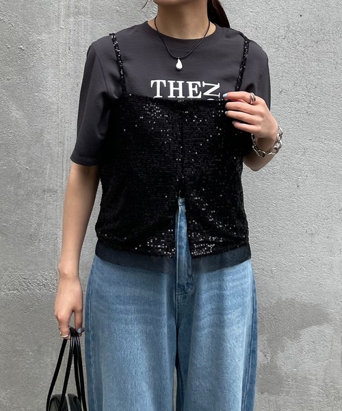 COLLAGE GALLARDAGALANTE（コラージュガリャルダガランテ）の「スパンコールキャミ（キャミソール・レディース・ホワイト/ブラック・FREE）」の21枚目の写真