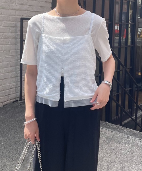 COLLAGE GALLARDAGALANTE（コラージュガリャルダガランテ）の「スパンコールキャミ（キャミソール・レディース・ホワイト/ブラック・FREE）」の4枚目の写真