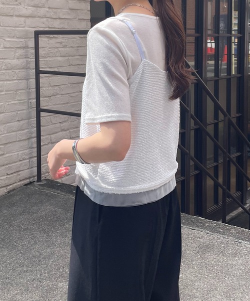 COLLAGE GALLARDAGALANTE（コラージュガリャルダガランテ）の「スパンコールキャミ（キャミソール・レディース・ホワイト/ブラック・FREE）」の5枚目の写真