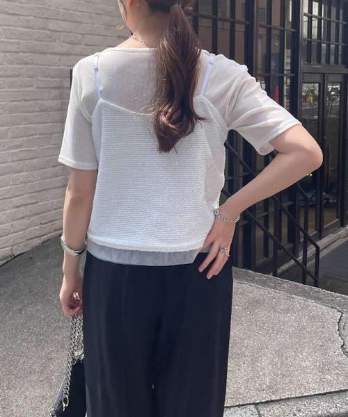 COLLAGE GALLARDAGALANTE（コラージュガリャルダガランテ）の「スパンコールキャミ（キャミソール・レディース・ホワイト/ブラック・FREE）」の6枚目の写真