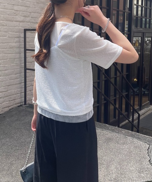 COLLAGE GALLARDAGALANTE（コラージュガリャルダガランテ）の「スパンコールキャミ（キャミソール・レディース・ホワイト/ブラック・FREE）」の7枚目の写真