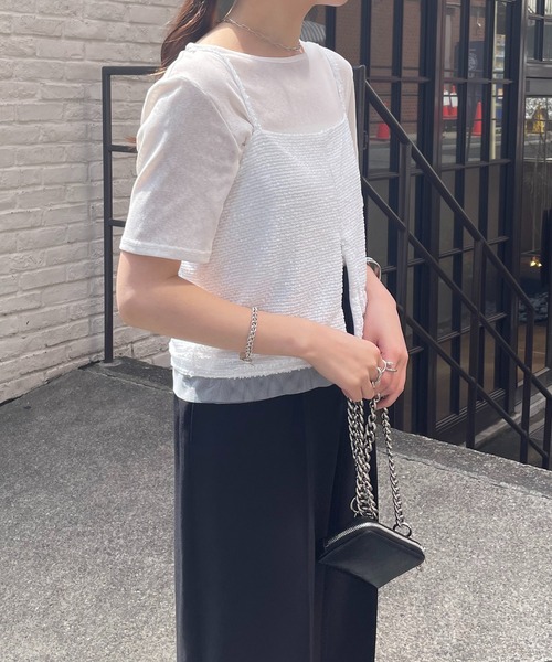 COLLAGE GALLARDAGALANTE（コラージュガリャルダガランテ）の「スパンコールキャミ（キャミソール・レディース・ホワイト/ブラック・FREE）」の8枚目の写真