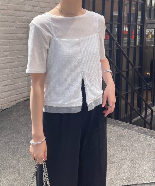 COLLAGE GALLARDAGALANTE（コラージュガリャルダガランテ）の「スパンコールキャミ（キャミソール・レディース・ホワイト/ブラック・FREE）」の9枚目の写真