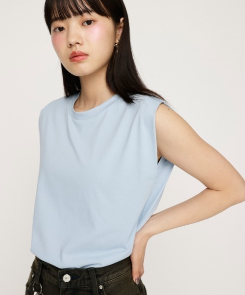 SLY(スライ)の「BASIC CREW NECK T/T ベーシック クルーネック タンクトップ(Tシャツ/カットソー・レディース・ホワイト/ライトブルー/ブラック/ダークグレー・FREE)」の4枚目の写真