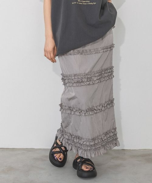 PAGEBOY(ページボーイ)の「フリルナロースカート(スカート・レディース・グレー/ブルー/ブラック・FREE)」の1枚目の写真
