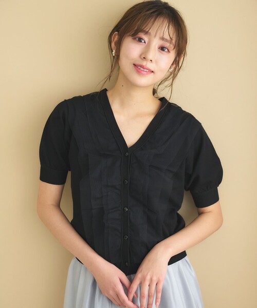 Feroux（フェルゥ）の「チュールコンビパフスリーブ ニット（ニット/セーター・レディース・ピンク系/アイボリー系/ブラック系・F）」の2枚目の写真