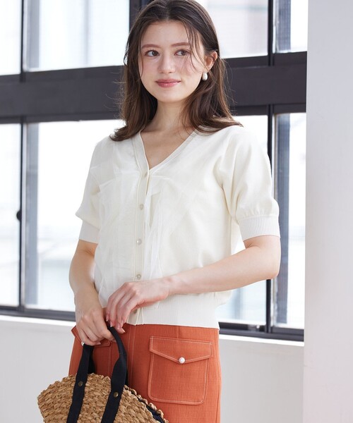 Feroux（フェルゥ）の「チュールコンビパフスリーブ ニット（ニット/セーター・レディース・ピンク系/アイボリー系/ブラック系・F）」の3枚目の写真