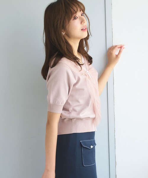 Feroux（フェルゥ）の「チュールコンビパフスリーブ ニット（ニット/セーター・レディース・ピンク系/アイボリー系/ブラック系・F）」の8枚目の写真