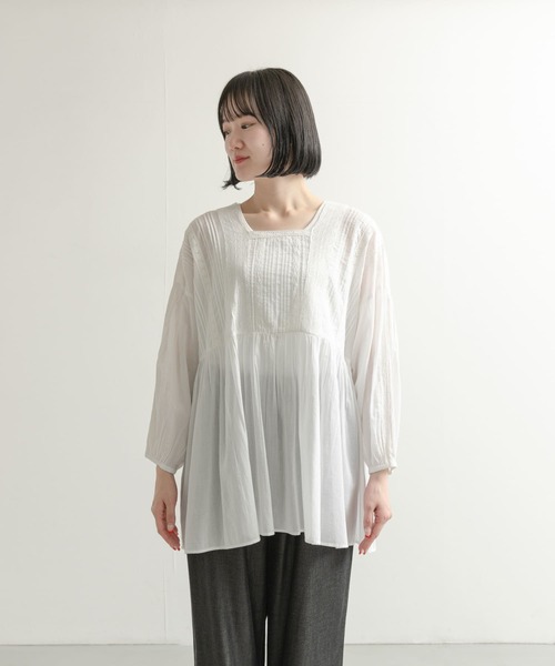 アーバンリサーチドアーズ　ピンタックレースブラウス　ホワイト ITEMS URBANRESEARCH ブラウス シャツ ピンタックレースブラウス