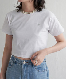 ショート丈ハート箔プリントTシャツ
