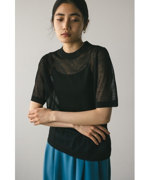 STYLEMIXER（スタイルミキサー）の「ウォッシャブルリネンミックスニットT（Tシャツ/カットソー・レディース・ブラック/レッド/ブラウン/ライトベージュ・FREE）」の2枚目の写真