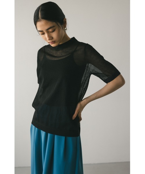 STYLEMIXER（スタイルミキサー）の「ウォッシャブルリネンミックスニットT（Tシャツ/カットソー・レディース・ブラック/レッド/ブラウン/ライトベージュ・FREE）」の8枚目の写真