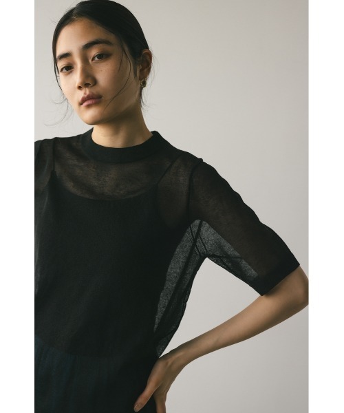 STYLEMIXER（スタイルミキサー）の「ウォッシャブルリネンミックスニットT（Tシャツ/カットソー・レディース・ブラック/レッド/ブラウン/ライトベージュ・FREE）」の10枚目の写真