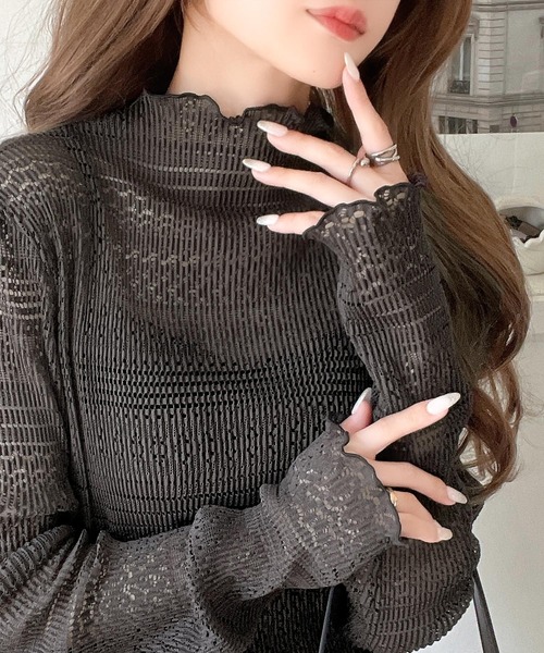 セール】華やかで品格のある大人トップス。レースメローハイネック