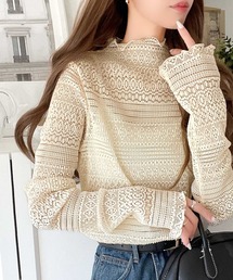 classicalelf（クラシカルエルフ）の「華やかで品格のある大人トップス。レースメローハイネックトップス（Tシャツ/カットソー）」