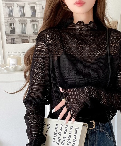 セール】華やかで品格のある大人トップス。レースメローハイネック