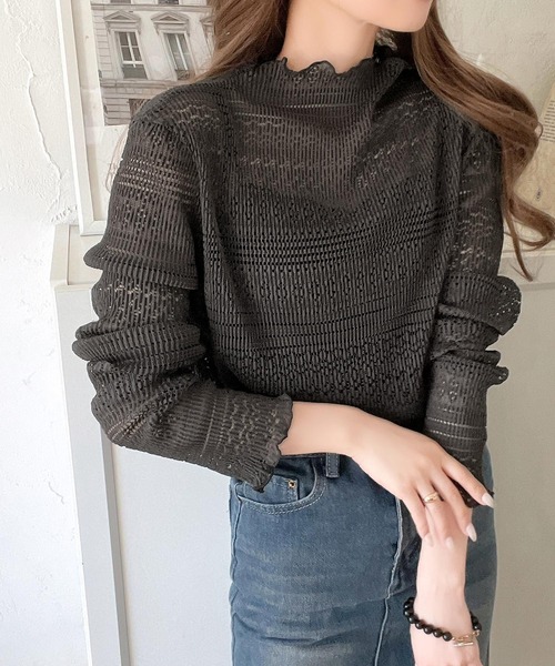 セール】華やかで品格のある大人トップス。レースメローハイネック