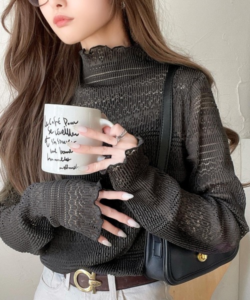 セール】華やかで品格のある大人トップス。レースメローハイネック