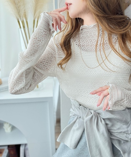 セール】華やかで品格のある大人トップス。レースメローハイネック
