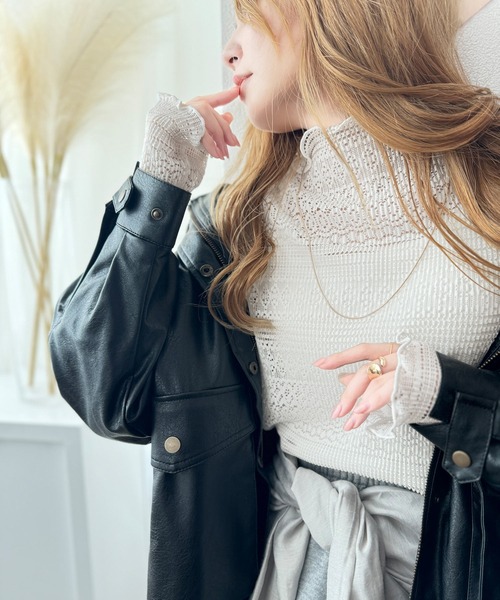 セール】華やかで品格のある大人トップス。レースメローハイネック