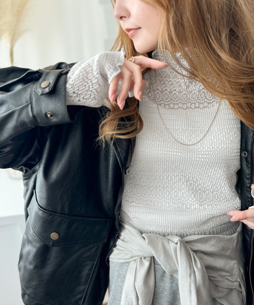 セール】華やかで品格のある大人トップス。レースメローハイネック