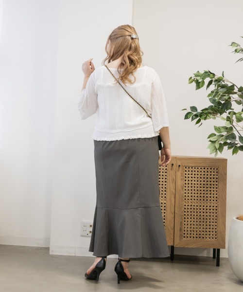 CLETTE（クレット）の「キャミソールセット透かし編みボレロ（カーディガン/ボレロ・レディース・ブラック/ブルー/オフホワイト・4L/3L/LL）」の7枚目の写真