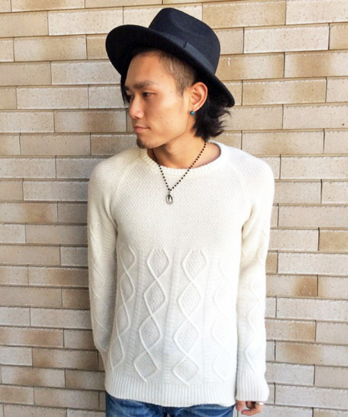 VENCEEXCHANGE（ヴァンスエクスチェンジ）の「ケーブルクルーネックプルオーバー                （ニット/セーター・メンズ・ネイビー/ホワイト/オフホワイト・LARGE/MEDIUM）」の2枚目の写真