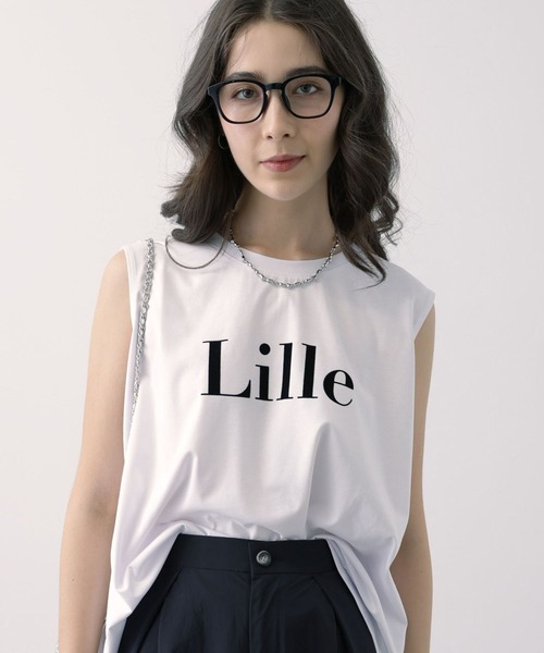 saloon(サルーン)の「SALOON(サルーン)/フロッキープリントノースリーブカットソー【洗濯機洗い可】(Tシャツ/カットソー・レディース・ブラック/オフホワイト/ブルー・FREE)」の2枚目の写真