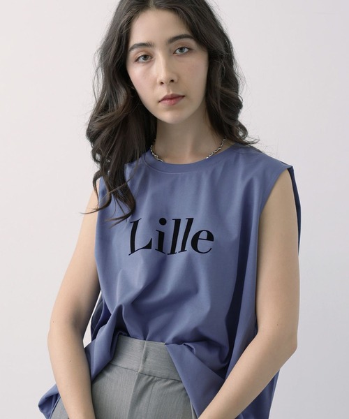 saloon(サルーン)の「SALOON(サルーン)/フロッキープリントノースリーブカットソー【洗濯機洗い可】(Tシャツ/カットソー・レディース・ブラック/オフホワイト/ブルー・FREE)」の3枚目の写真