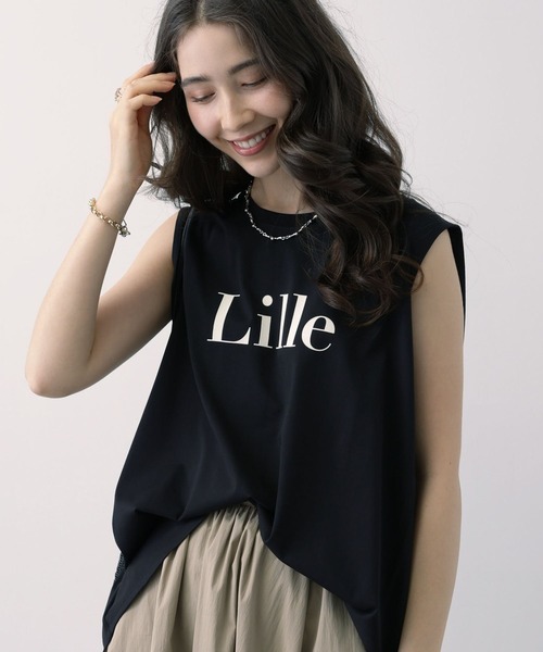 saloon(サルーン)の「SALOON(サルーン)/フロッキープリントノースリーブカットソー【洗濯機洗い可】(Tシャツ/カットソー・レディース・ブラック/オフホワイト/ブルー・FREE)」の1枚目の写真