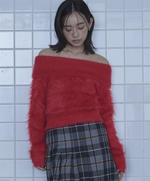 オフショルニット　レッド オフショル」に該当するニット/セーター（レッド/赤色系