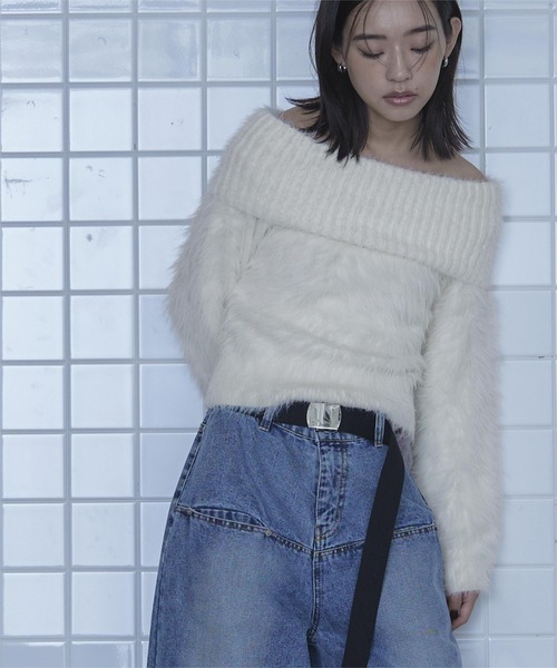 シャギーオフショルニット（ニット/セーター）｜miette（ミエット）