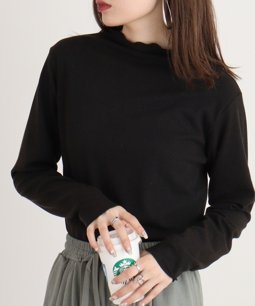mitis(ミティス)の「mitis 針抜きランダムリブプチハイネックロンT インナー(Tシャツ/カットソー・レディース・アイボリー/ブラック/マスタード/ライトグレー・M)」の3枚目の写真