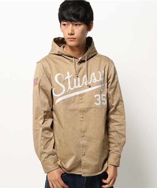 STUSSY（ステューシー）の「Script Baseball Hoodie Shirt（シャツ/ブラウス・メンズ・ネイビー/カーキ・X-LARGE/MEDIUM/LARGE/SMALL）」の2枚目の写真