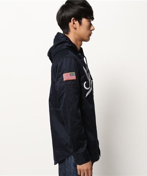 STUSSY（ステューシー）の「Script Baseball Hoodie Shirt（シャツ/ブラウス・メンズ・ネイビー/カーキ・X-LARGE/MEDIUM/LARGE/SMALL）」の7枚目の写真