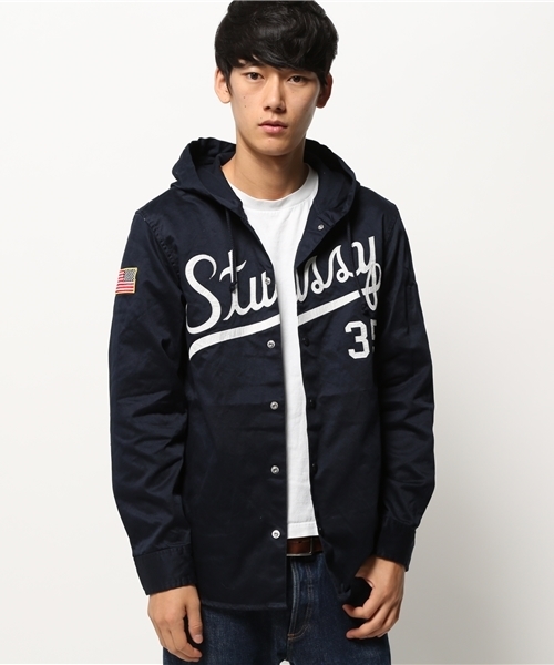 STUSSY（ステューシー）の「Script Baseball Hoodie Shirt（シャツ/ブラウス・メンズ・ネイビー/カーキ・X-LARGE/MEDIUM/LARGE/SMALL）」の9枚目の写真
