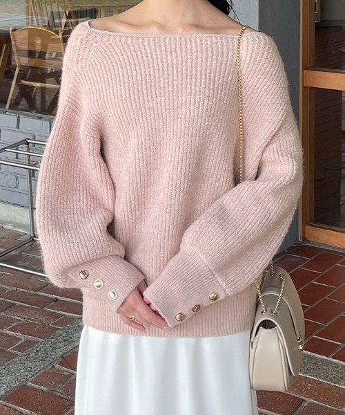 セール】金ボタンボリュームスリーブニット（ニット/セーター