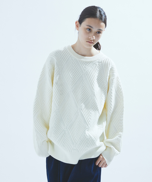 417 EDIFICE（フォーワンセブンエディフィス）の「ダイヤジャガード クルーネックニット（ニット/セーター・メンズ・ホワイト/ブラック/レッド/グリーン/ベージュ/ブルー系その他・MEDIUM/LARGE）」の7枚目の写真