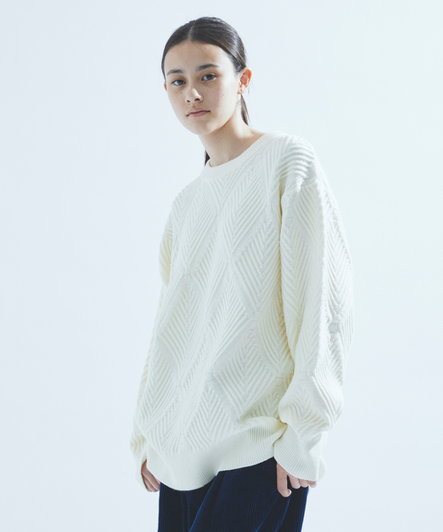 417 EDIFICE（フォーワンセブンエディフィス）の「ダイヤジャガード クルーネックニット（ニット/セーター・メンズ・ホワイト/ブラック/レッド/グリーン/ベージュ/ブルー系その他・MEDIUM/LARGE）」の8枚目の写真