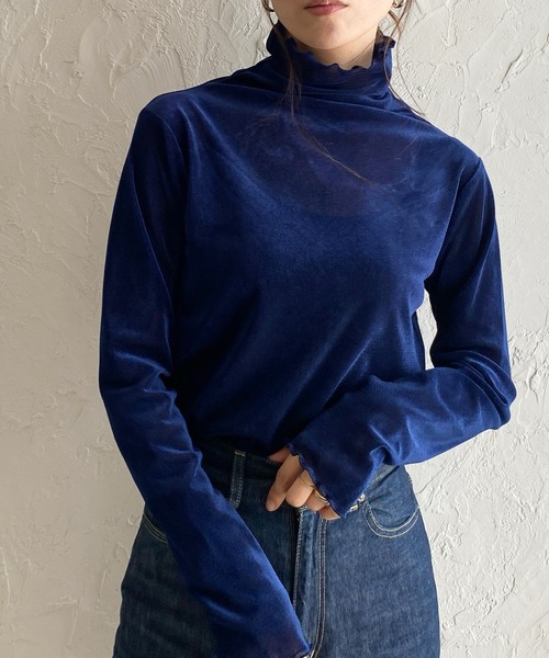 She's Closet(シーズクローゼット)の「長袖ハイネックシースルー/シアーベロアカットソーロンTトップス(Tシャツ/カットソー・レディース・オフホワイト/チャコールグレー/ブルーグレー/ブラック/オリーブ/ブラウン/ネイビー・FREE)」の7枚目の写真