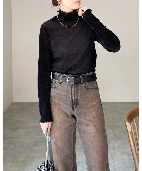She's Closet(シーズクローゼット)の「長袖ハイネックシースルー/シアーベロアカットソーロンTトップス(Tシャツ/カットソー・レディース・オフホワイト/チャコールグレー/ブルーグレー/ブラック/オリーブ/ブラウン/ネイビー・FREE)」の22枚目の写真