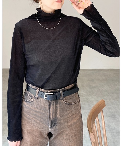 She's Closet(シーズクローゼット)の「長袖ハイネックシースルー/シアーベロアカットソーロンTトップス(Tシャツ/カットソー・レディース・オフホワイト/チャコールグレー/ブルーグレー/ブラック/オリーブ/ブラウン/ネイビー・FREE)」の15枚目の写真